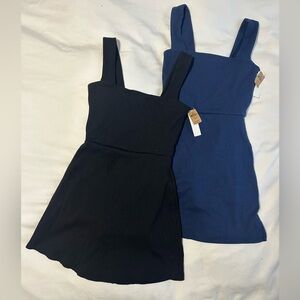 PINK Victoria's Secret Black and Navy Ribbed Square-Neck Mini Dress Duo